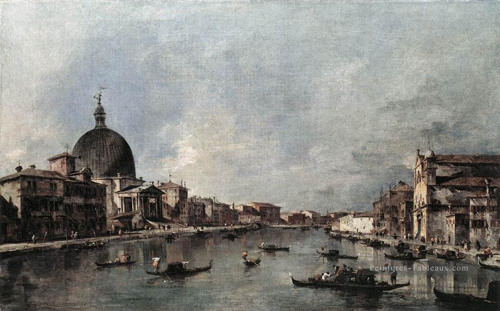 Le Grand Canal avec San Simeone Piccolo et Santa Lucia école vénitienne Francesco Guardi Peintures à l'huile